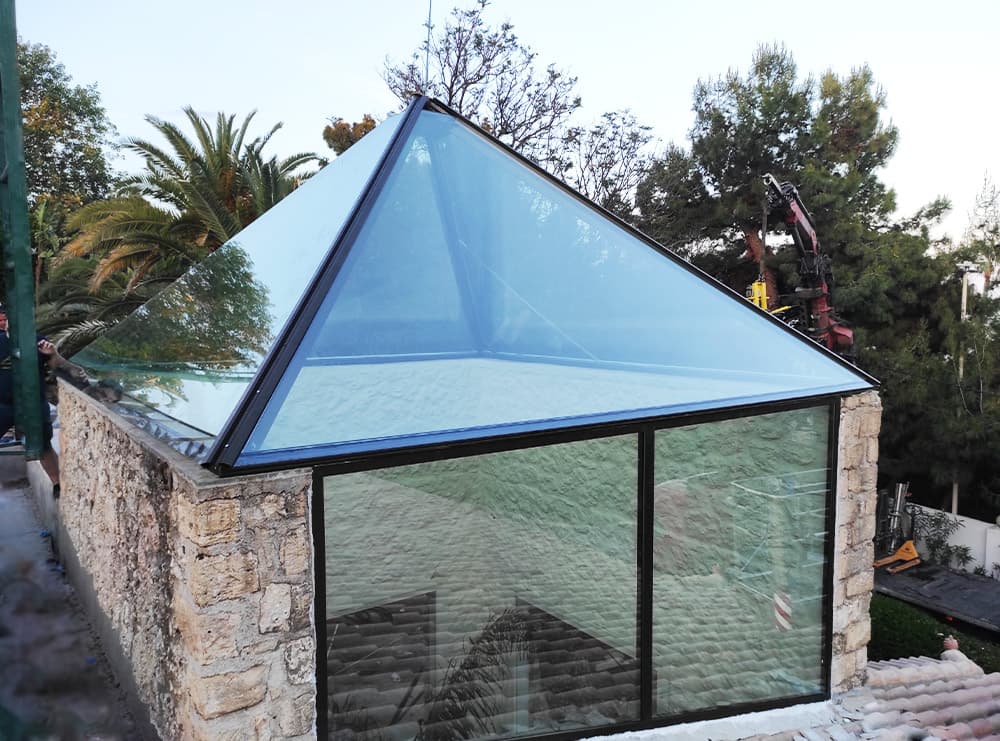 Glass atrium installation in Porto Heli